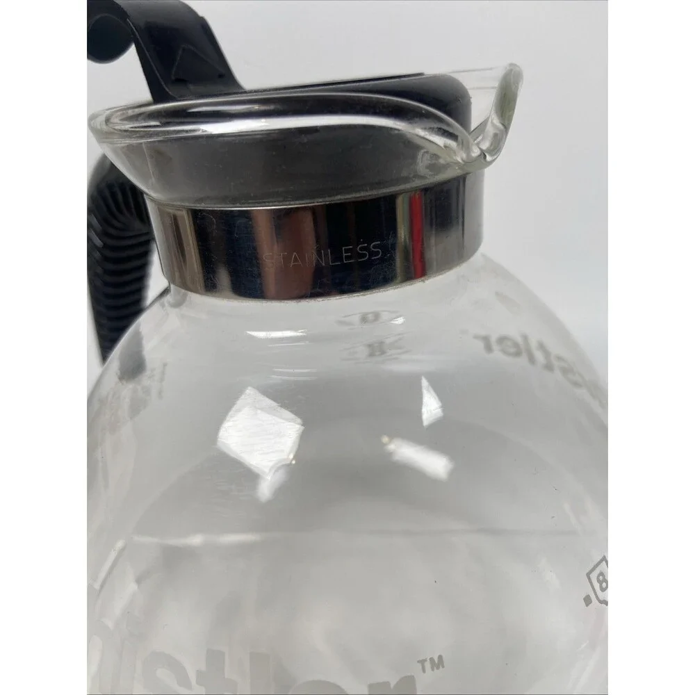 Vintage Gemco The Whistler Glass Coffee Tea Pot  Carafe 10 Cup Black Handle